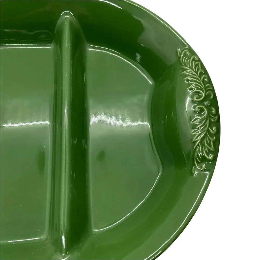 Sur La Table Green Three Section Dishwasher Safe Baking Dish Platter Snack Tray